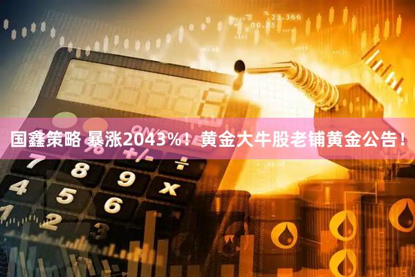 国鑫策略 暴涨2043%！黄金大牛股老铺黄金公告！